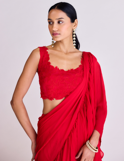 Red Pre-Draped Saree