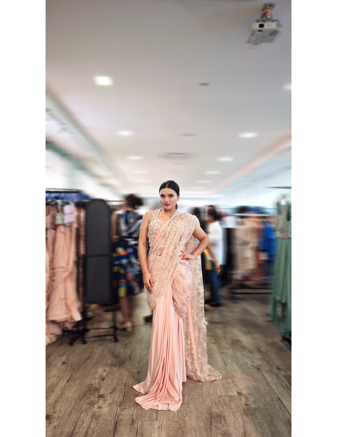 Peach Pre-draped Saree