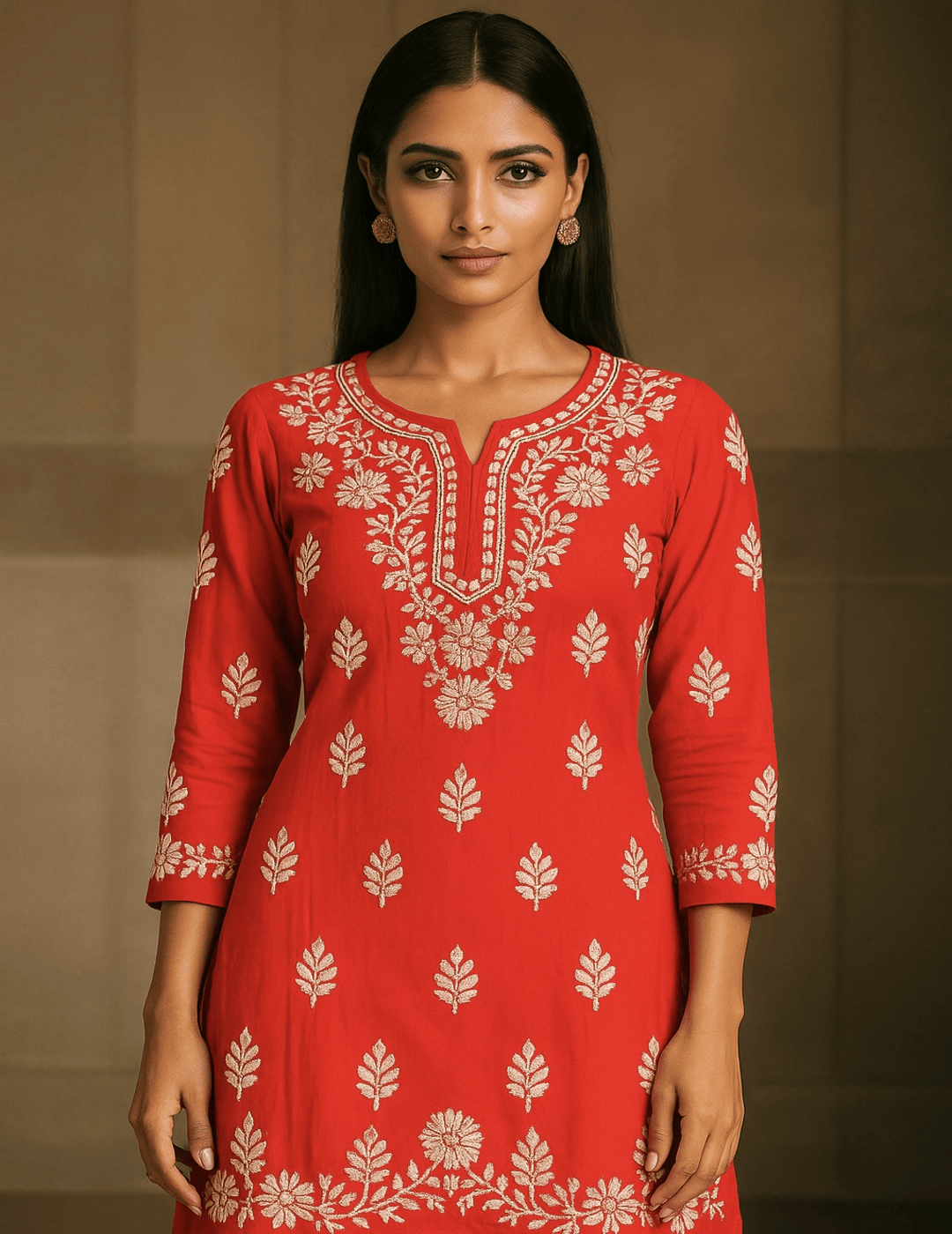 粉色 Chikankari 直筒 Kurta