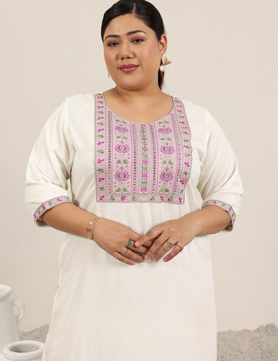 Off White Yoke Design Rayon Straight Kurta