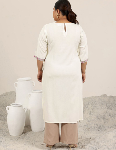 Off White Yoke Design Rayon Straight Kurta