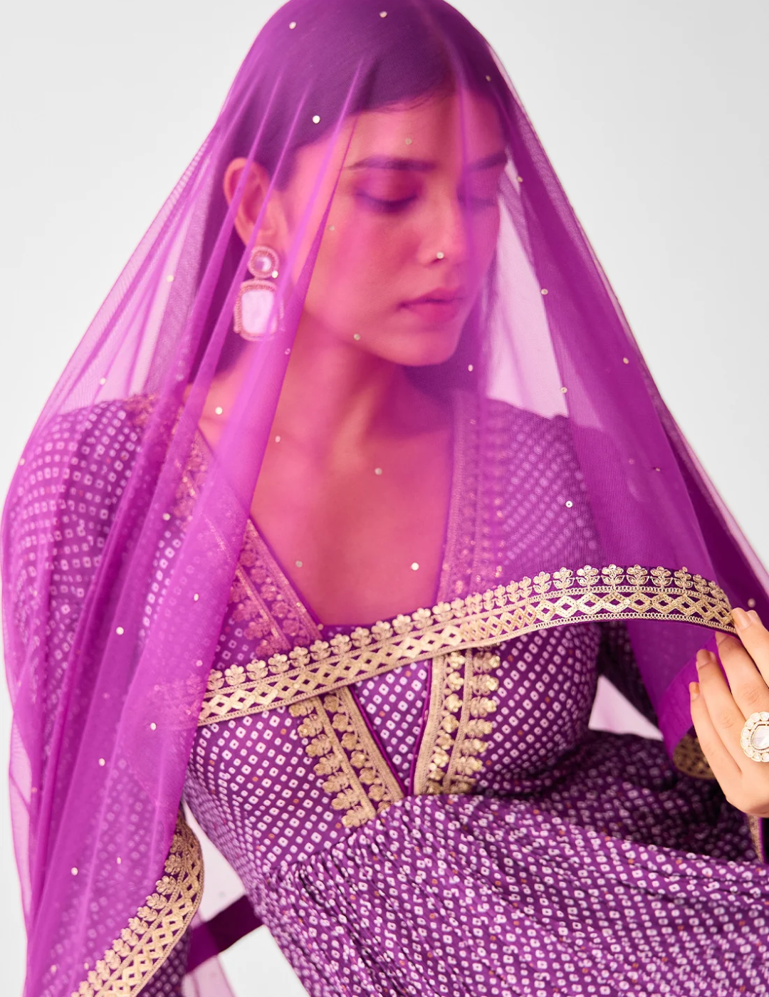 Purple Chinon Zari Work Anarkali Set