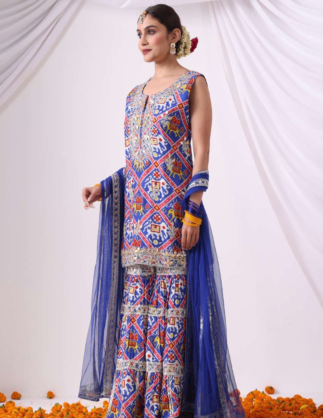 Blue & Pink Digital Printed Gharara Set
