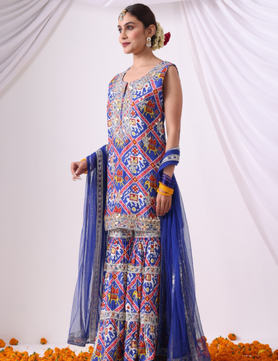 Blue & Pink Digital Printed Gharara Set