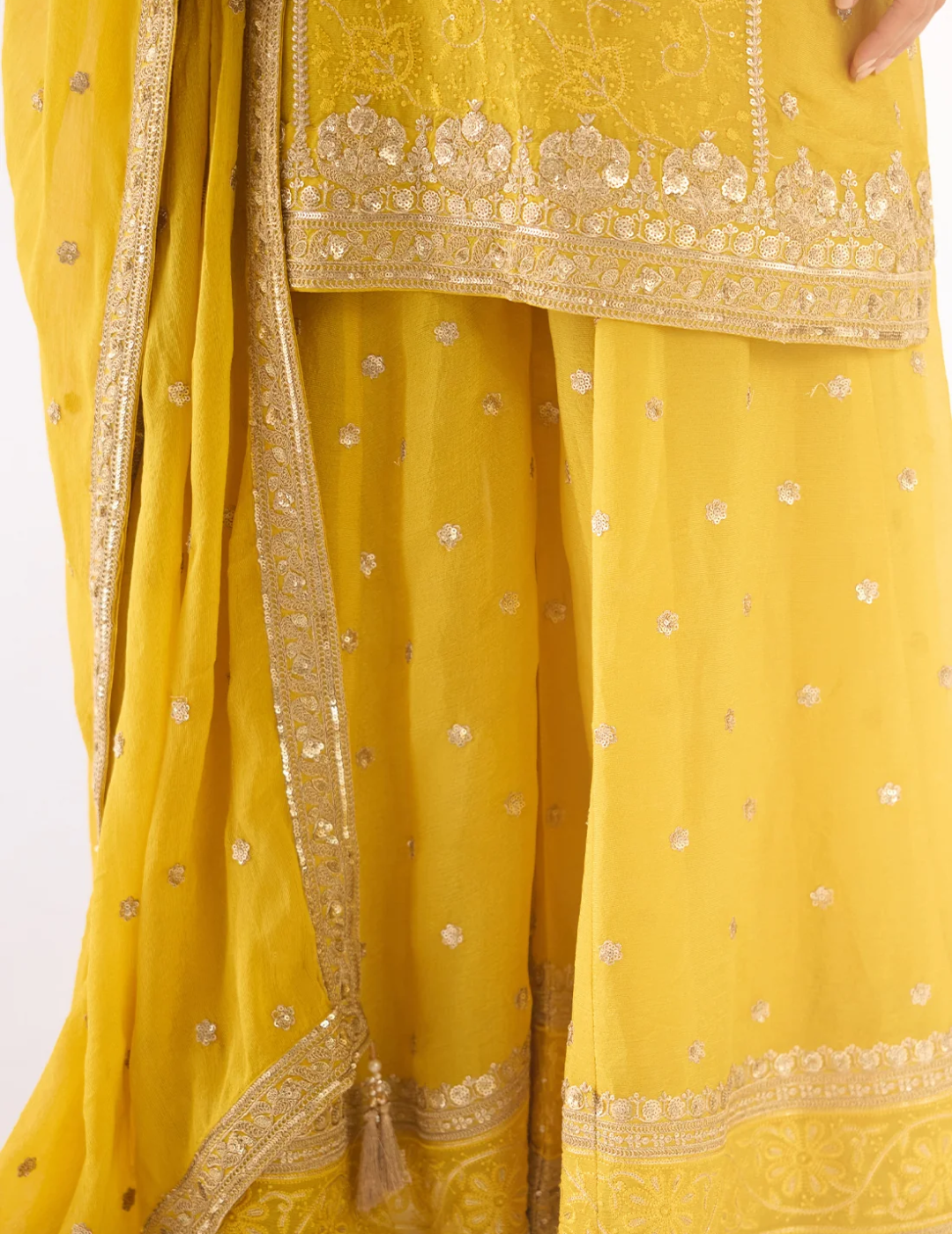 Yellow Banarasi Embroidered Sharara Set