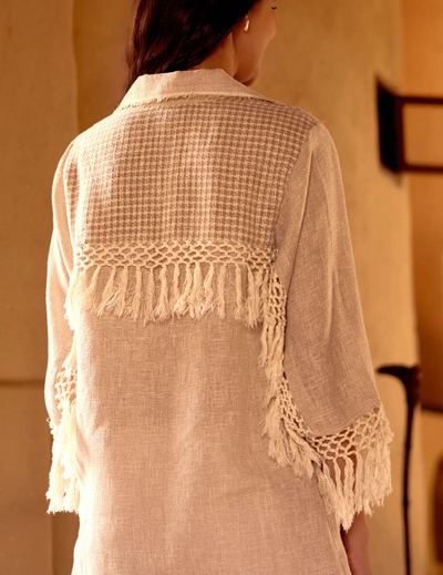 Ivory Stone Drift Embroidered Jute Shirt