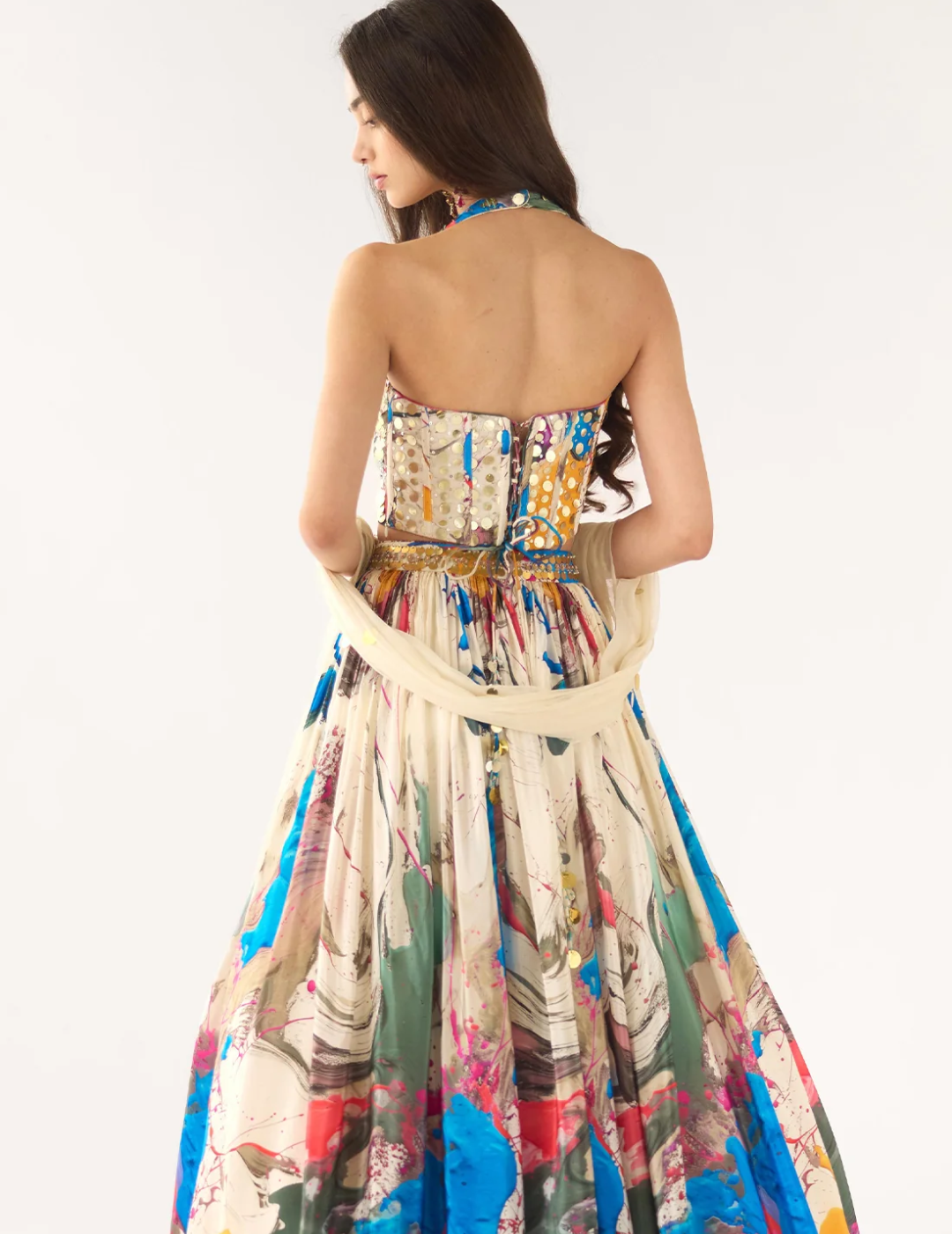 Blue Crepe Sequins Embroidered Lehenga Set