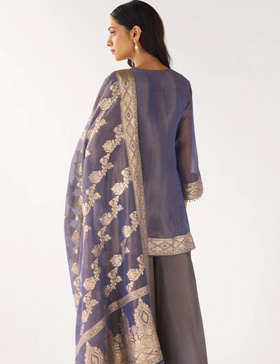 Denim- Blue Banarasi Embellished Sharara Set