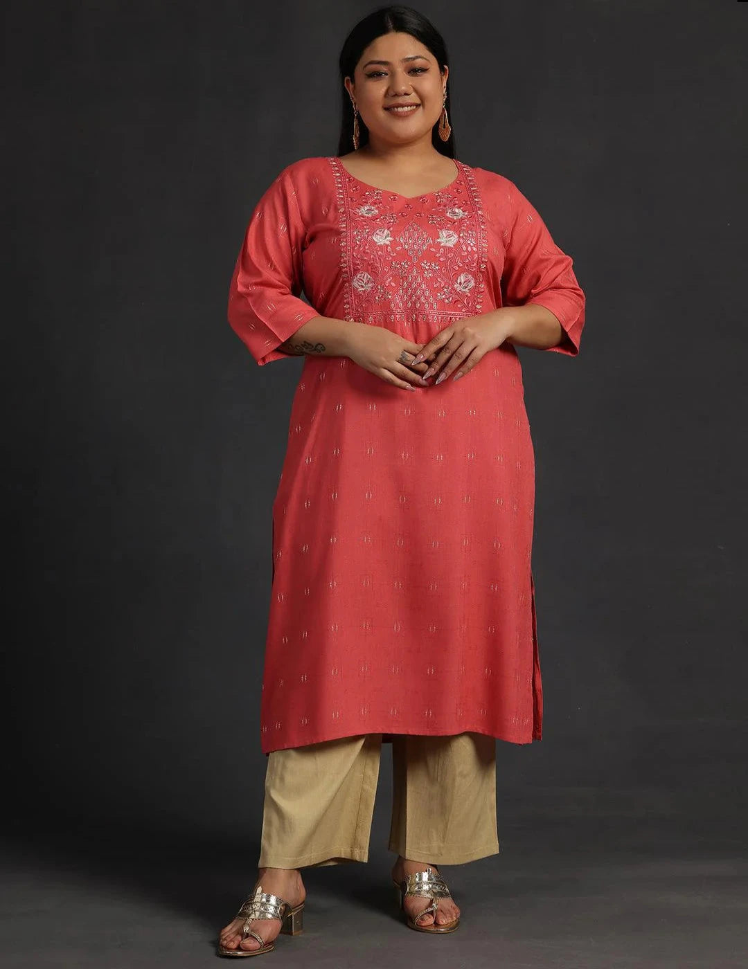 Coral Embroidered Threadwork Kurta