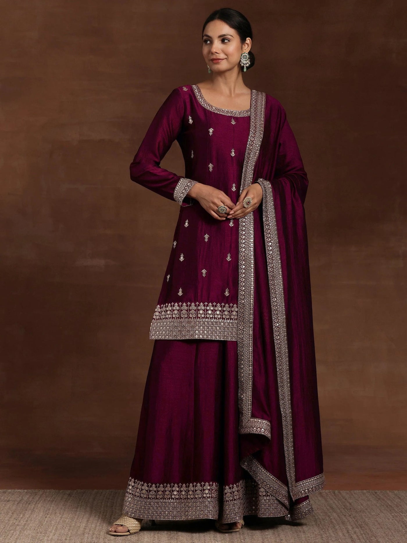 Deep Wine Sharara Set