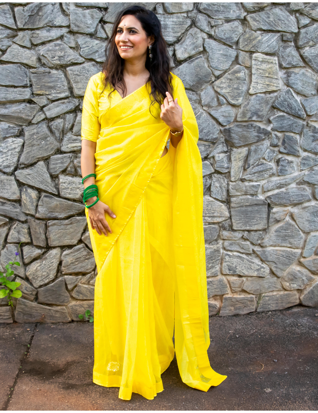 Neon Yellow Saree