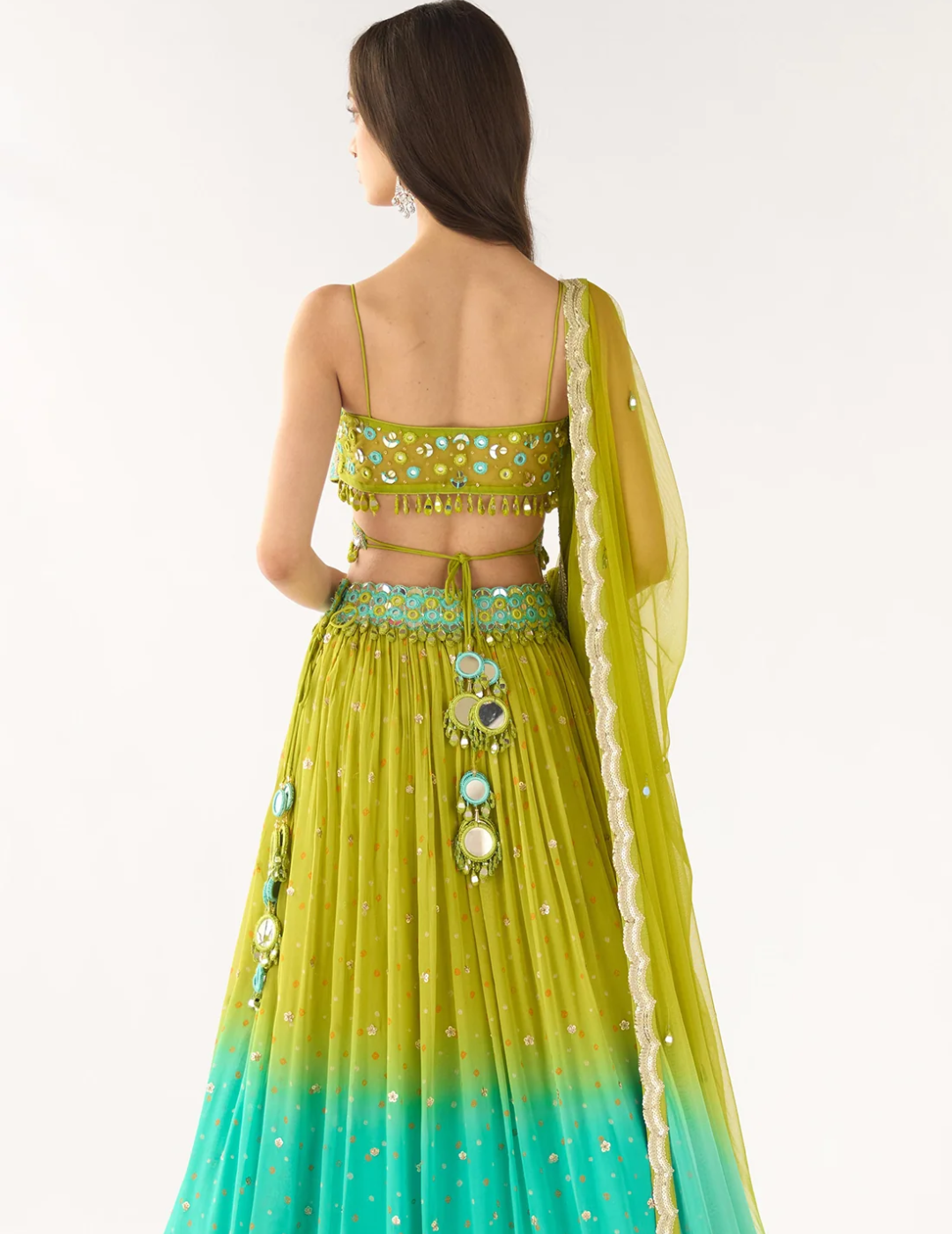 Lime Georgette Embroidered Lehenga Set