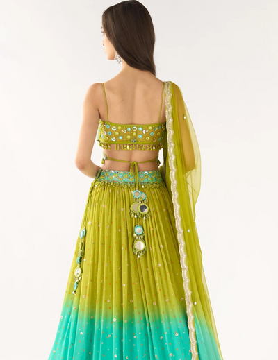 Lime Georgette Embroidered Lehenga Set