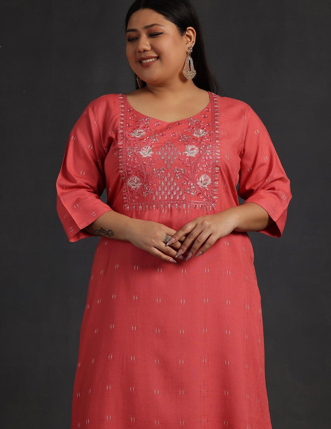 Coral Embroidered Threadwork Kurta