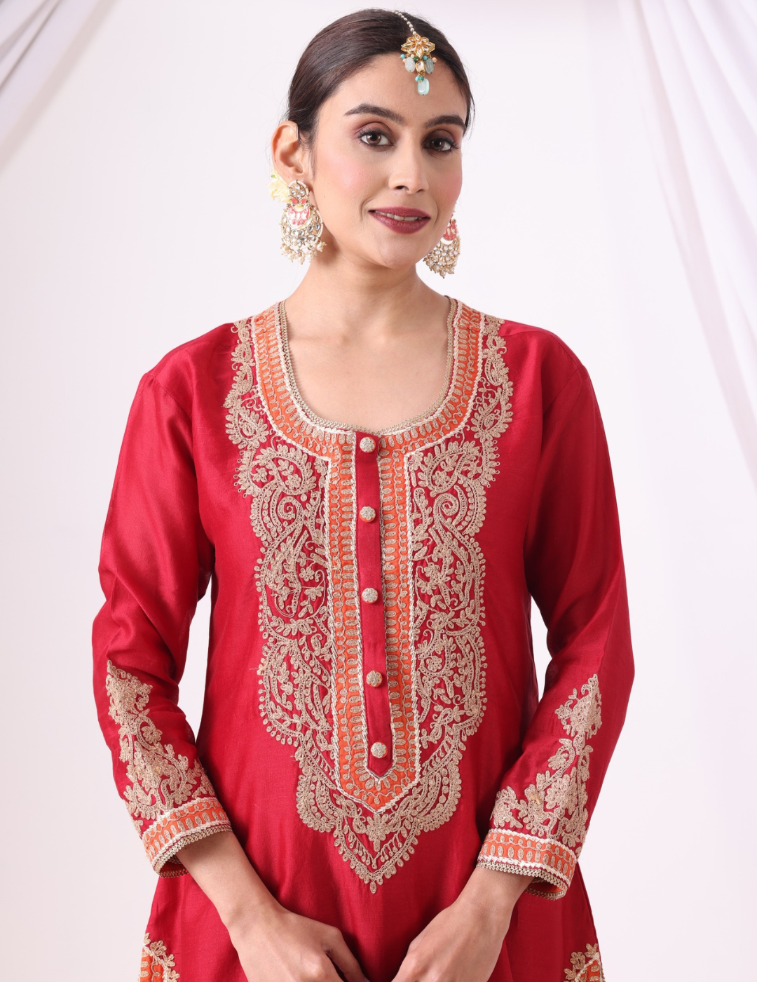 Ira Maroon Embroidered Kurta Set with Palazzo
