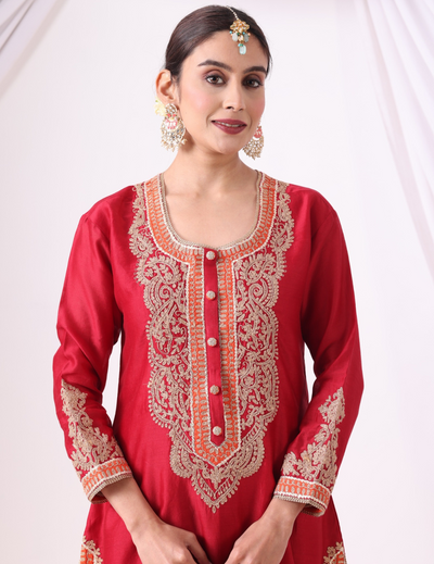 Ira Maroon Embroidered Kurta Set with Palazzo