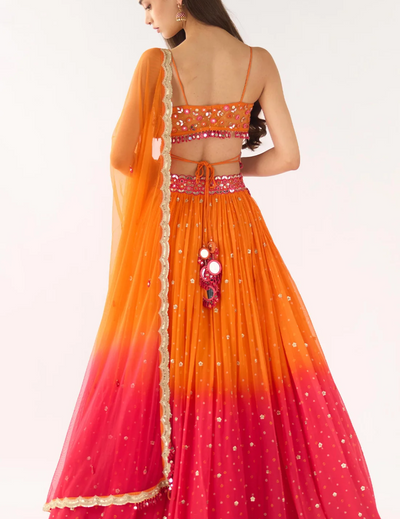 Orange Georgette Embroidered Lehenga Set