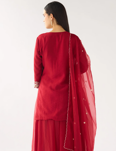 Red Chanderi Embroidered Sharara Set