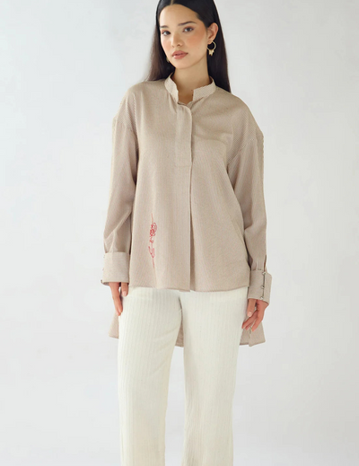 Ivory Striped Embroidered Shirt