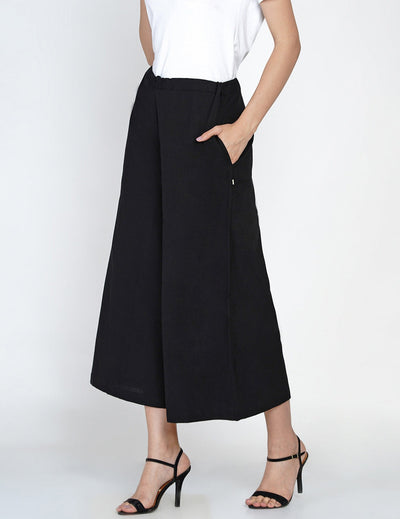 Black cotton flex culotte pant