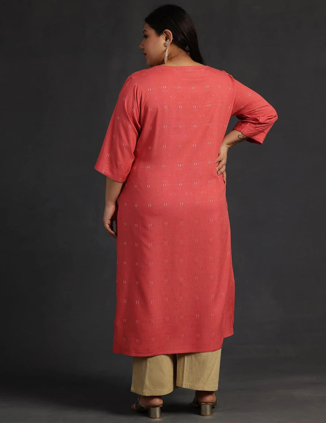 Coral Embroidered Threadwork Kurta