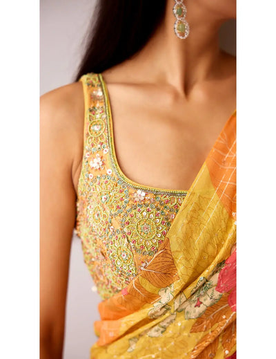 Mustard Georgette Embroidered Saree