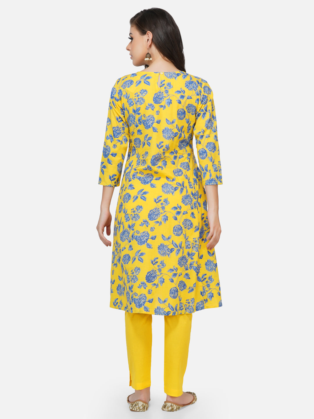 Yellow printed kurta with pants