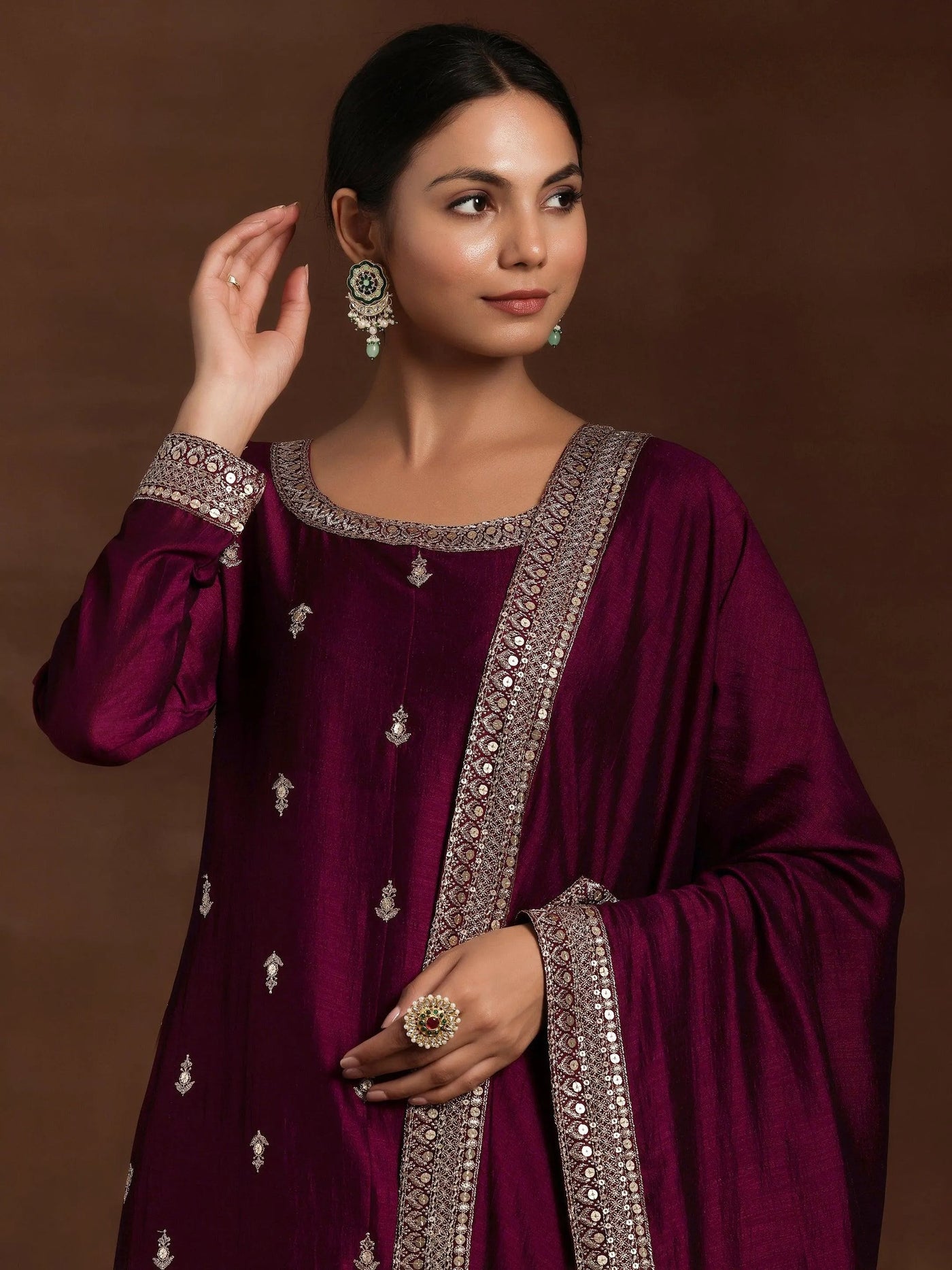 Deep Wine Sharara Set