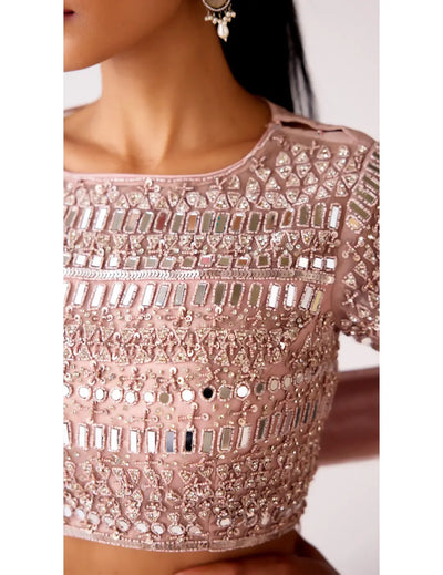 Pink Chinon Embroidered Lehenga Set