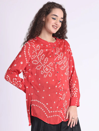 Red Bandhej Button Down Shirt