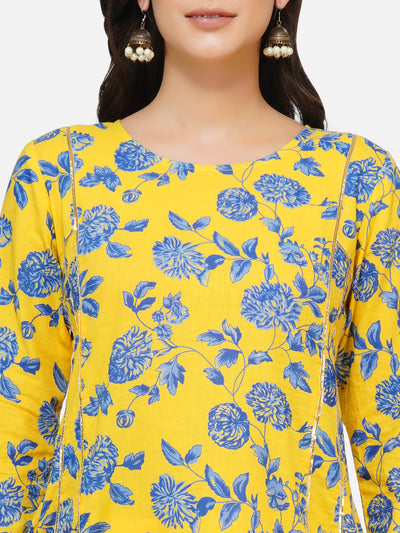 Yellow printed A-line Kurta