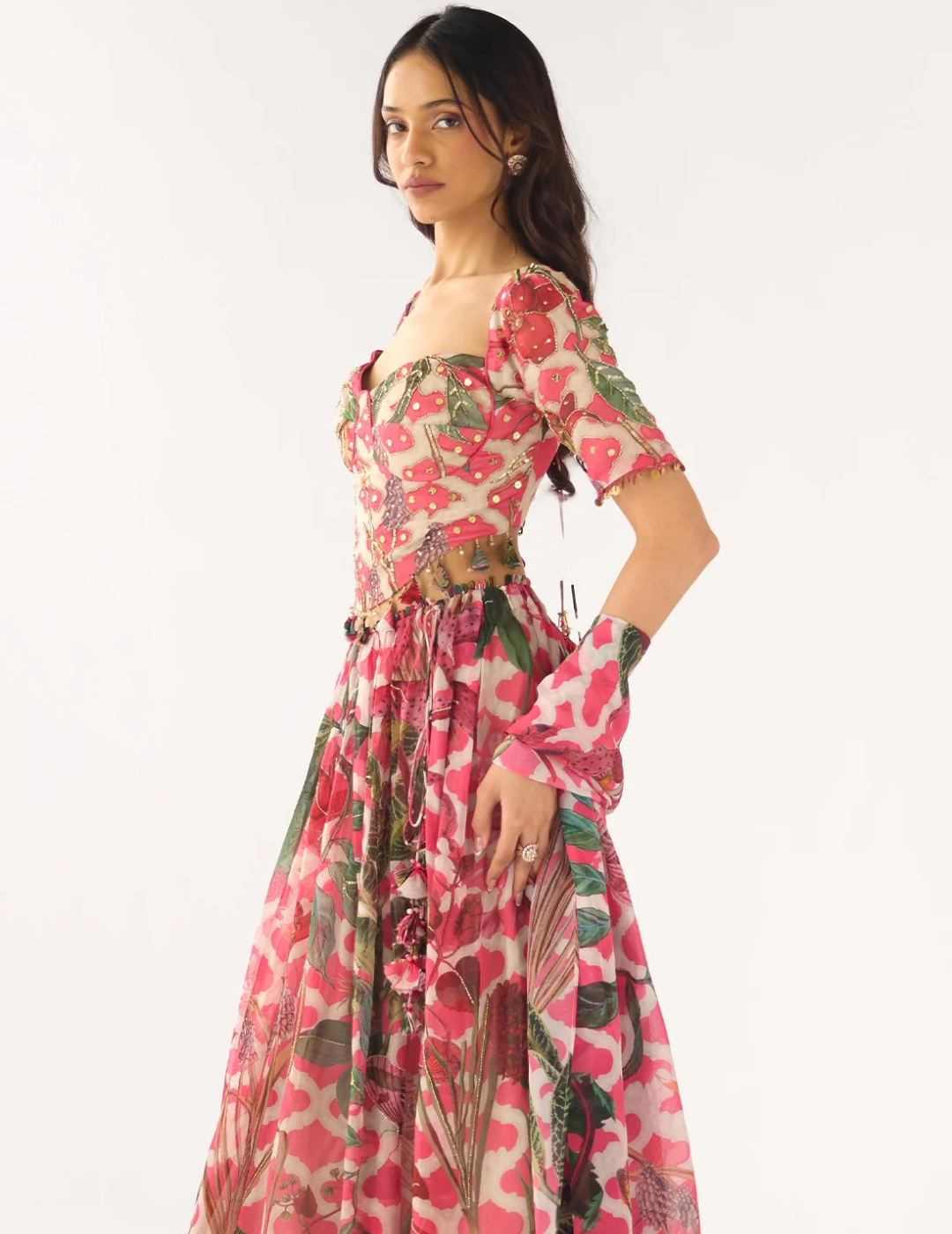 Pink Organza Embroidered Lehenga Set