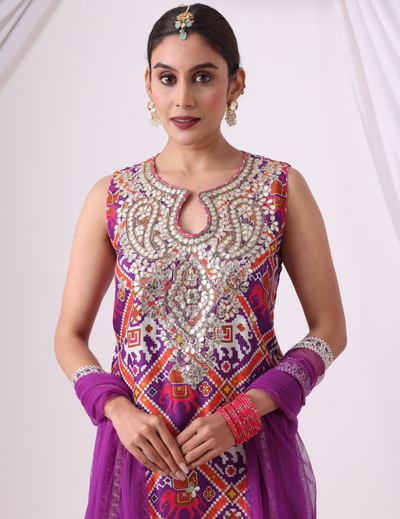 Meher Purple & Pink Digital Printed Gharara Set
