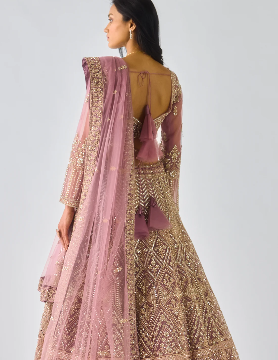Peach Net Embroidered Lehenga Set