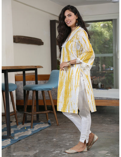 Yellow Shibori Print Straight Cotton Kurta