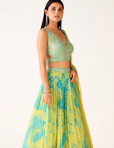 Firozi Georgette Embroidered Lehenga Set
