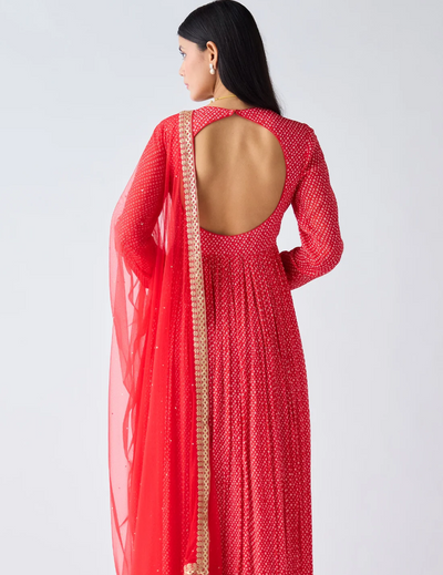 Red Zari Work Anarkali Set