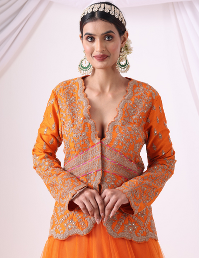 Tej Orange Net Skirt Set