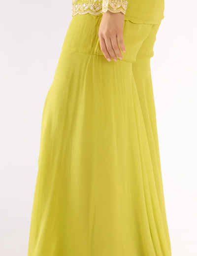 Lime Georgette Embroidered Sharara Set