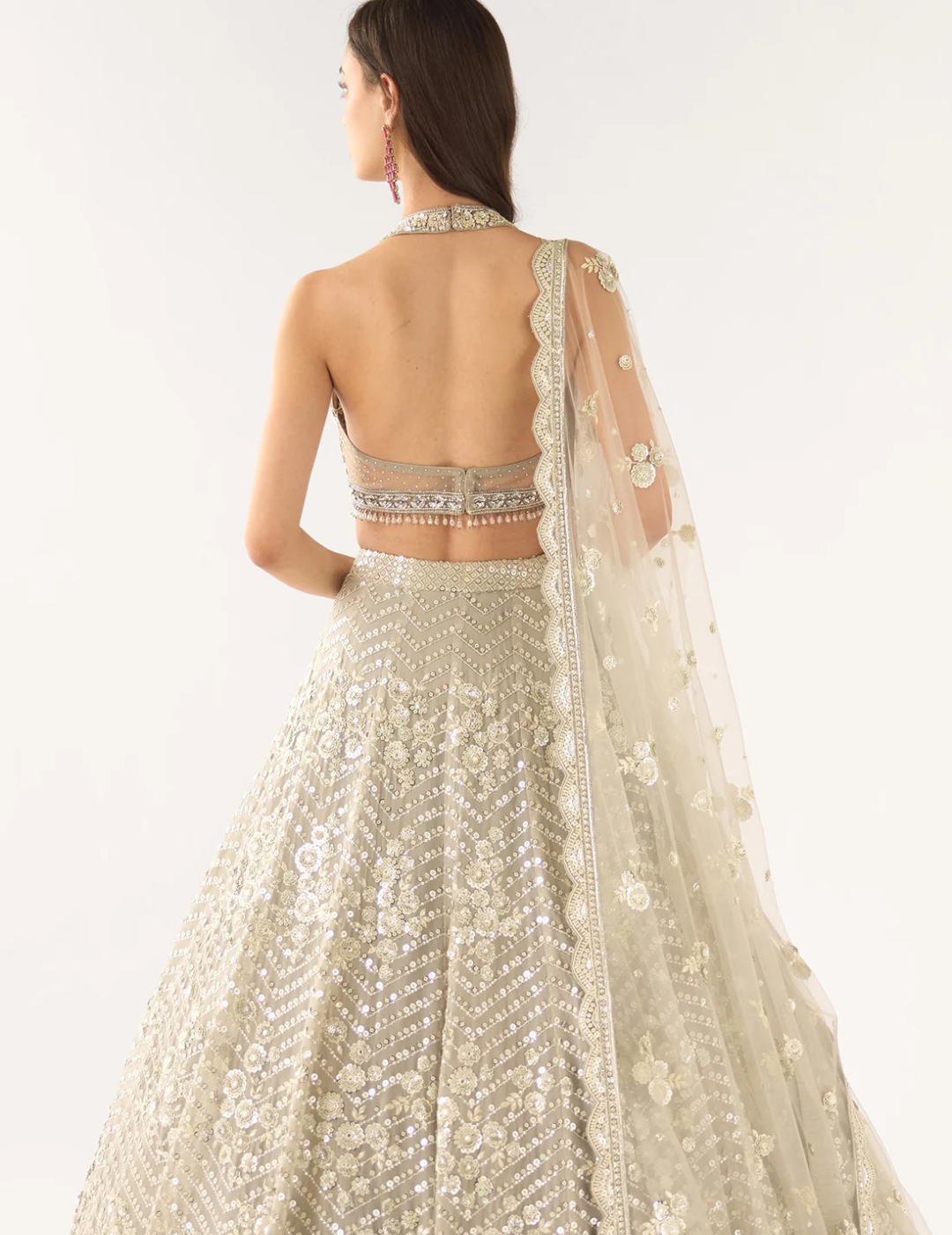 Grey Organza Embroidered Lehenga Set