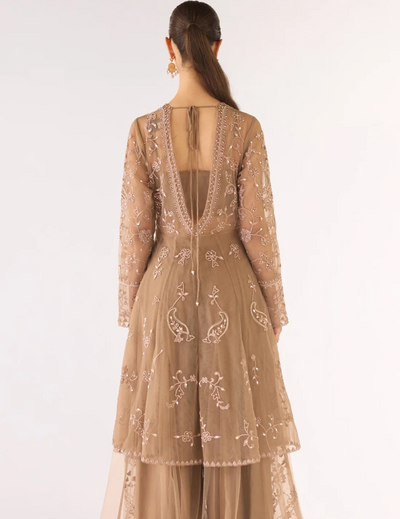 Grey Net Embroidered Sharara Set