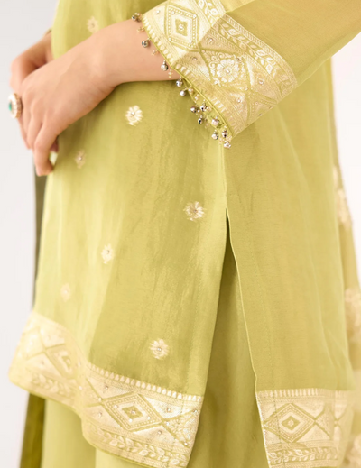 Green Banarasi Embellished Sharara Set