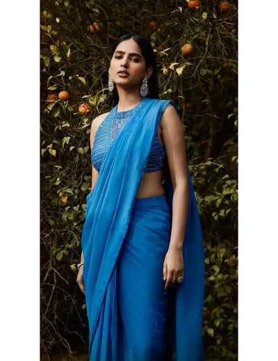 Royal Blue Pre Draped Saree