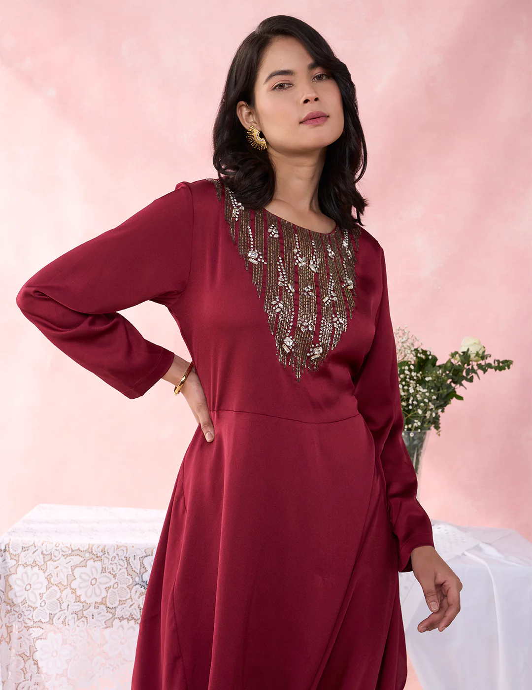 Wine Ripple Dress for Women