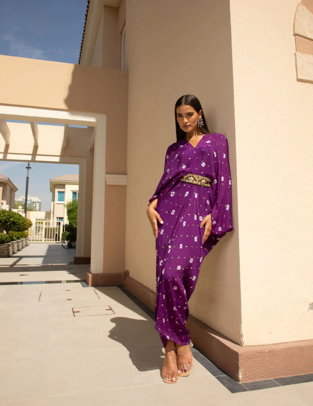 Royal Purple Chinon Embroidered Midi Dress