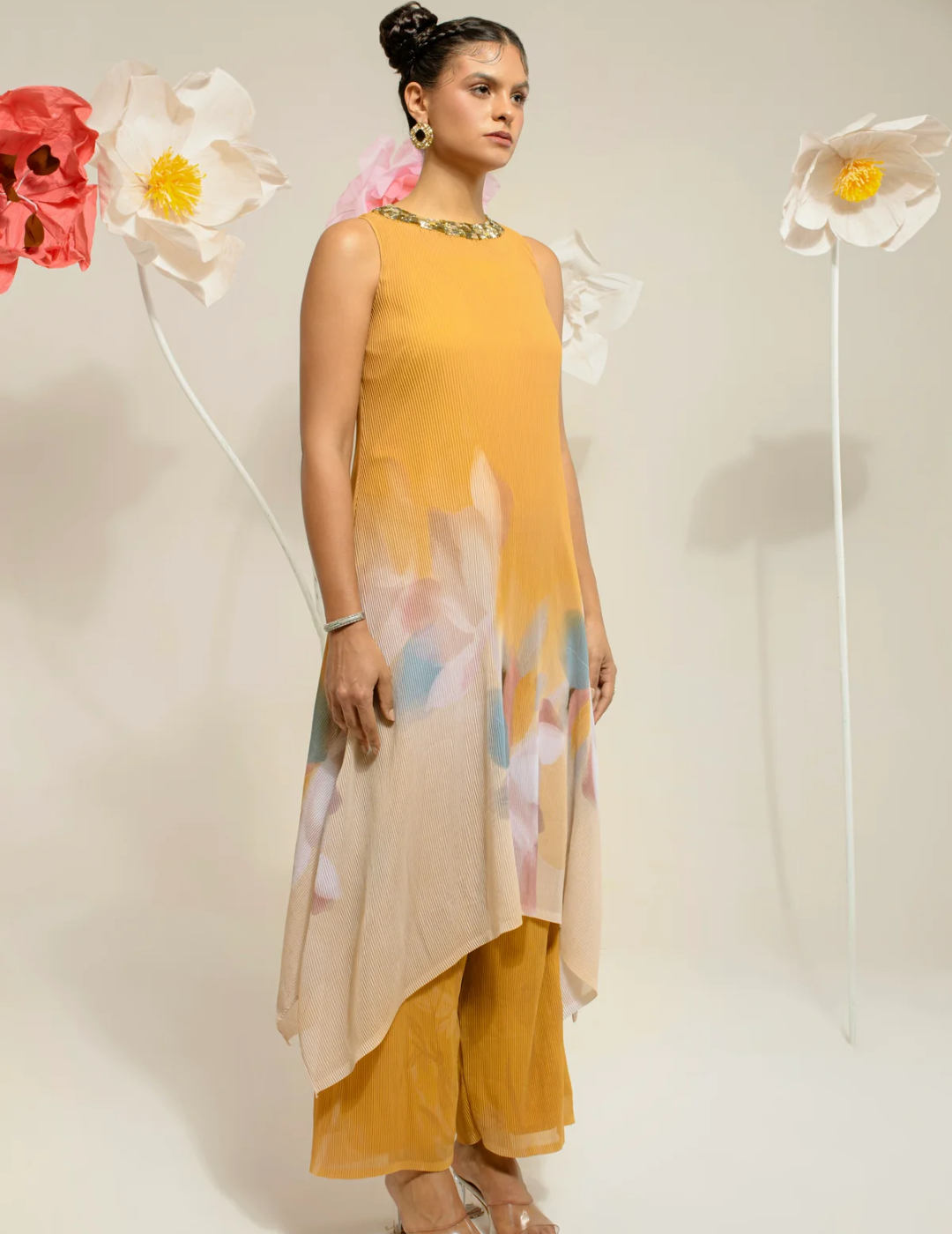 Butterscotch Yellow Sunshade Stand Collar Kurta Set