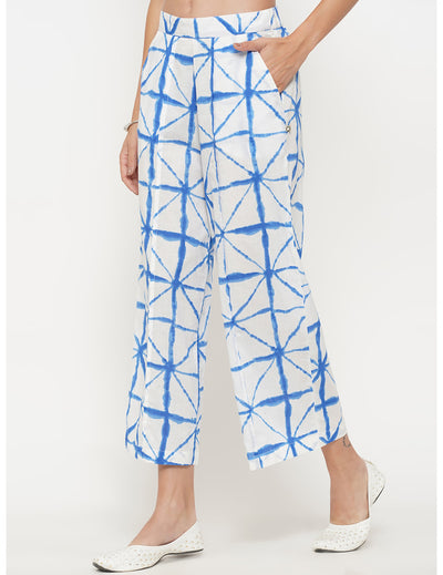 Blue Shibori Print Straight Pants