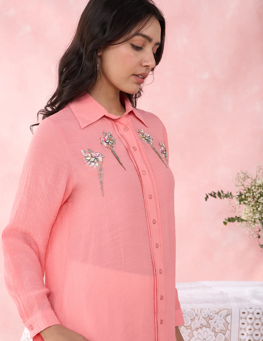 Peach Birds Array Shirt