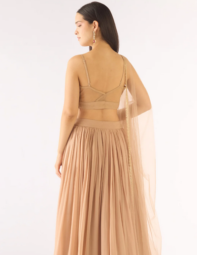 Beige Georgette Embroidered Lehenga Set