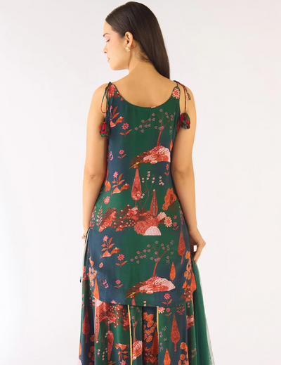Green Crepe Embroidered Sharara Set